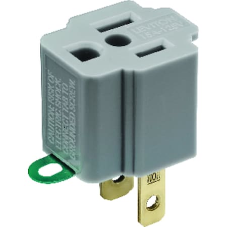 Leviton Plug Adapter, Outlet Tap, 5-15R, Gray 00274-000